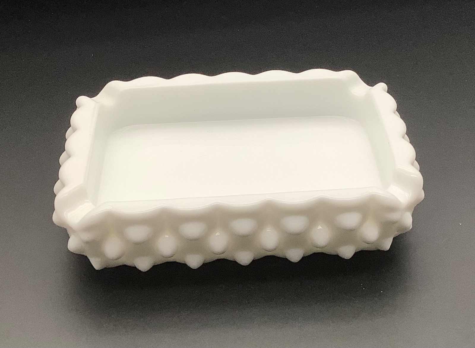 Fenton Milk Glass Hobnail Ashtray Trinket Dish 4×3″ Rectangle