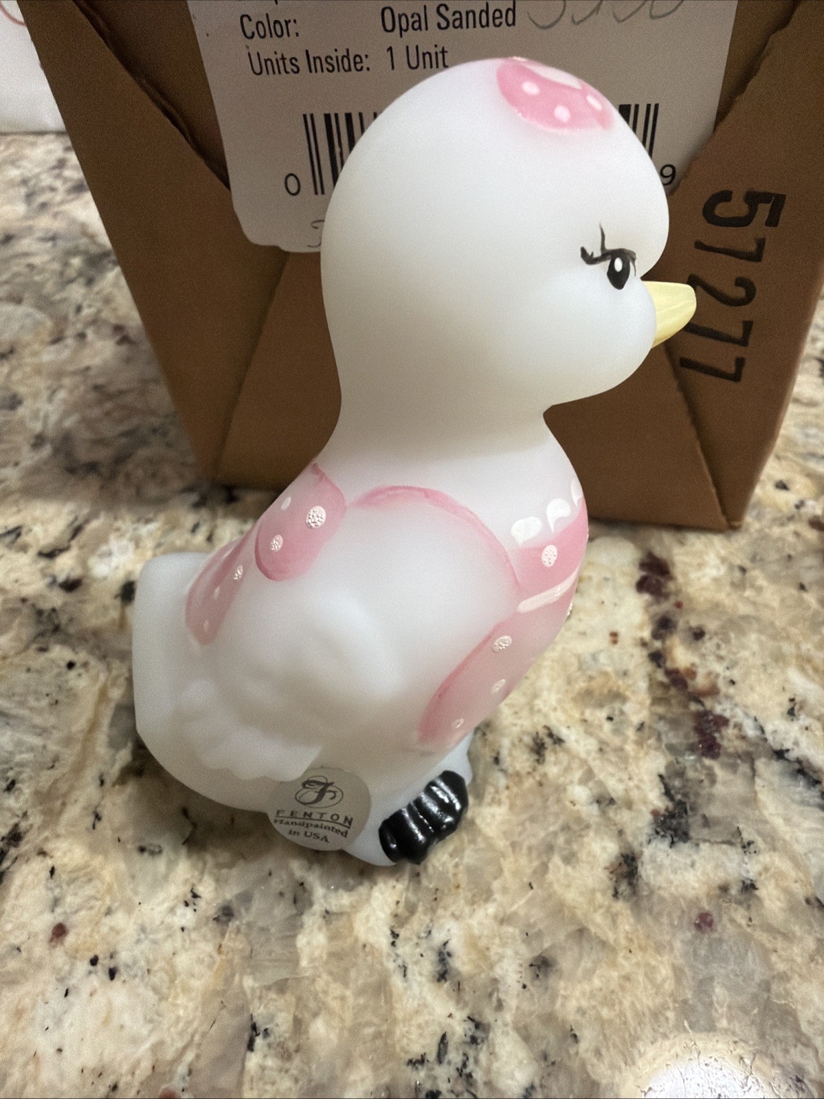 FENTON Art Glass Opal Sanded Duckling – Hand Painted by S Waters 5169 7H