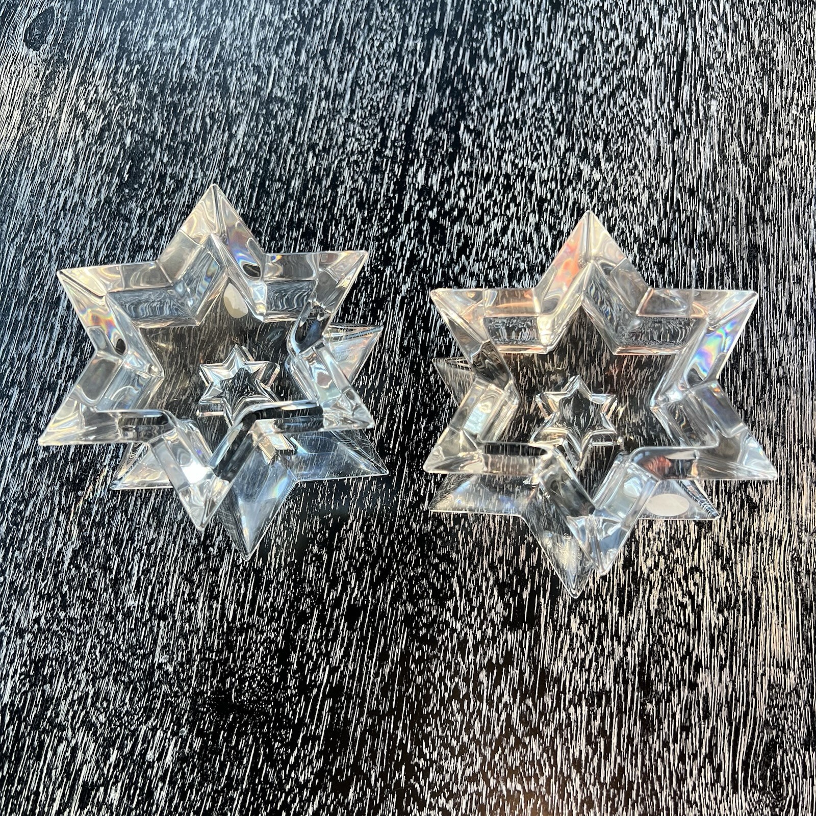 Rosenthal Studio-Line Pair 24% Lead Crystal Candle Holders “Diamond Star” Taper