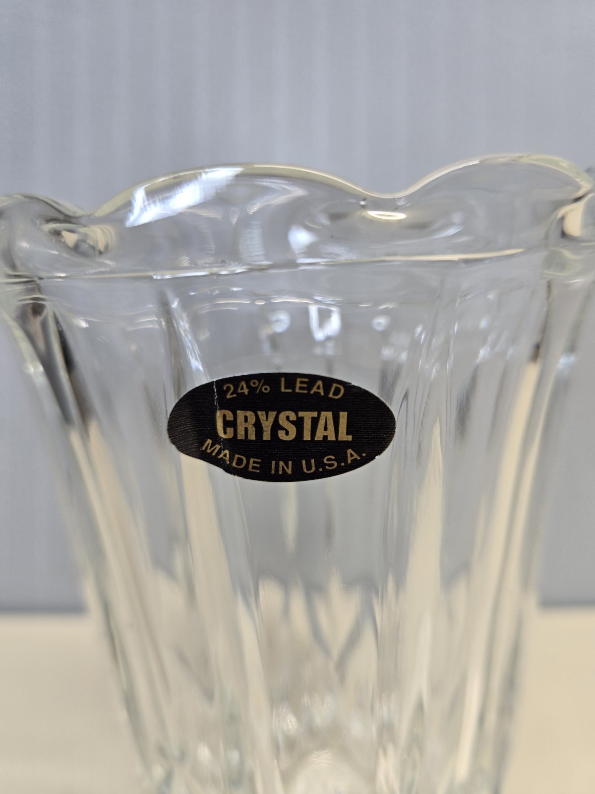 Vintage Crystal Lead Vase 24% Large Heavy 6.5″ Tall Scalloped Top Made in USA