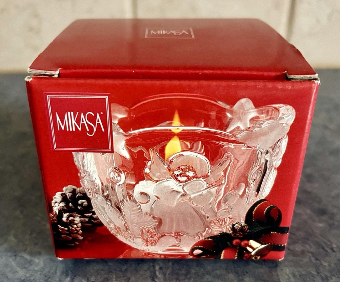 MIKASA Holiday Lights Angel 3.25″ Frosted Crystal Votive Candle Holder WY835/910