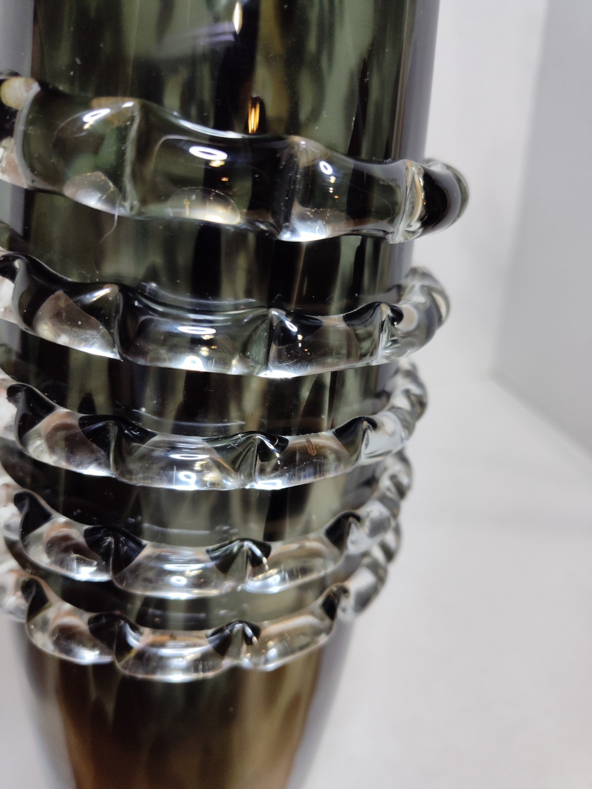 Black Speckled Glass Art Vase With Spiral Skeleton Like Wrap Moody Goth Decor