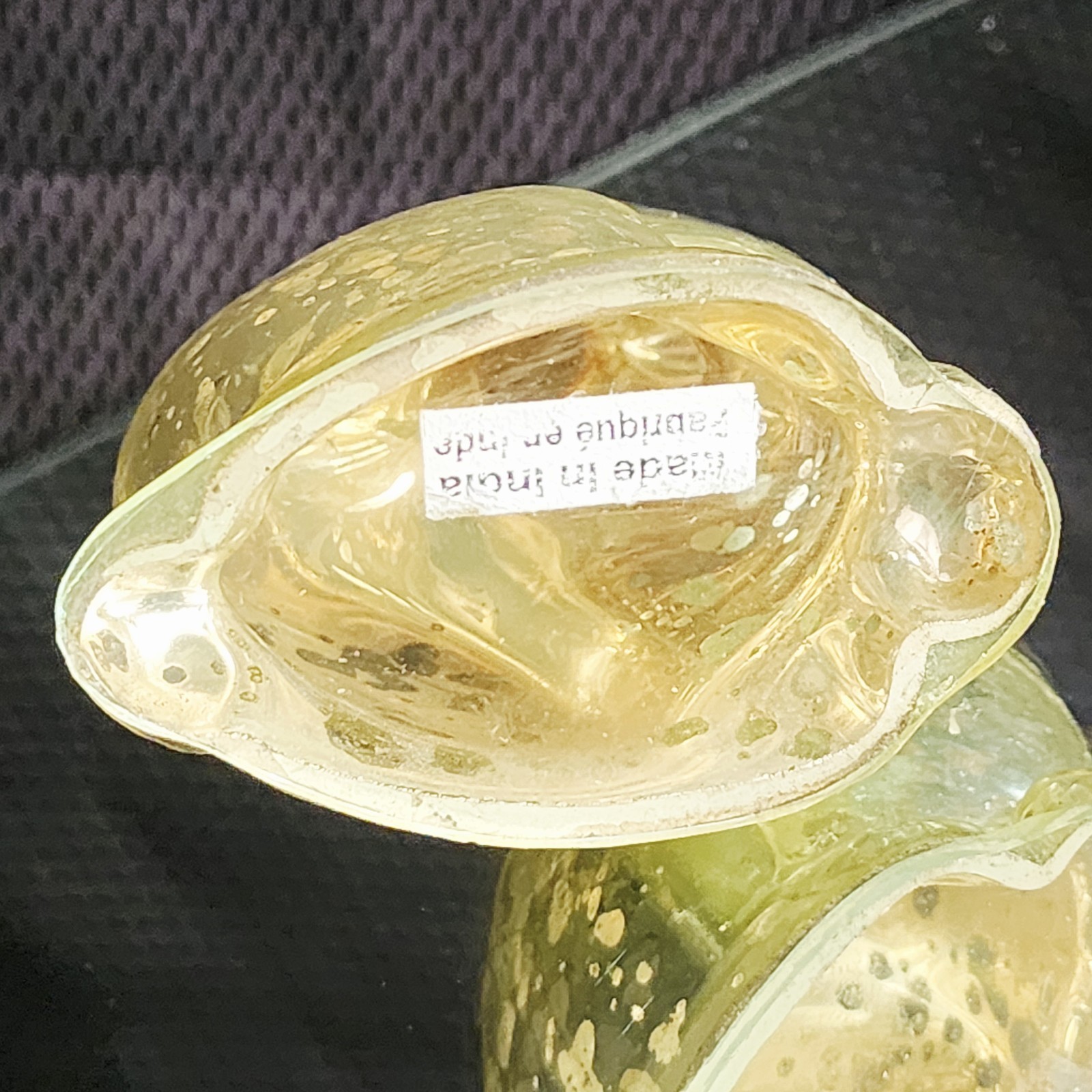 Bunny Rabbit Gold Reverse Painted Clear Glass Mercury Look Figurine India