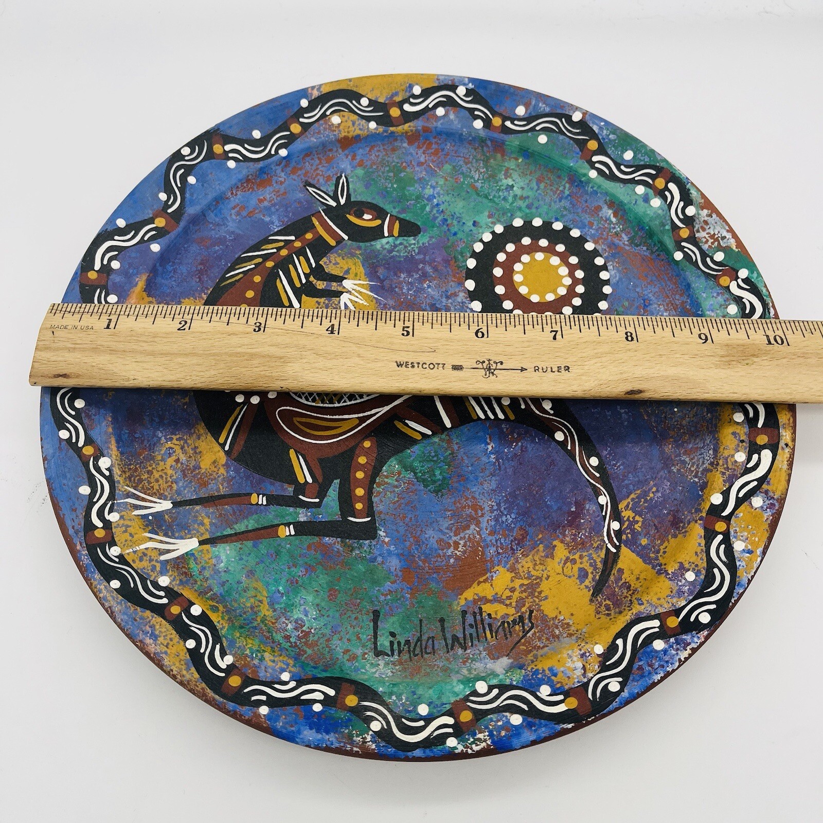 Linda Williams Original Aboriginal Art Hand Painted Dot Kangaroo Signed Plate