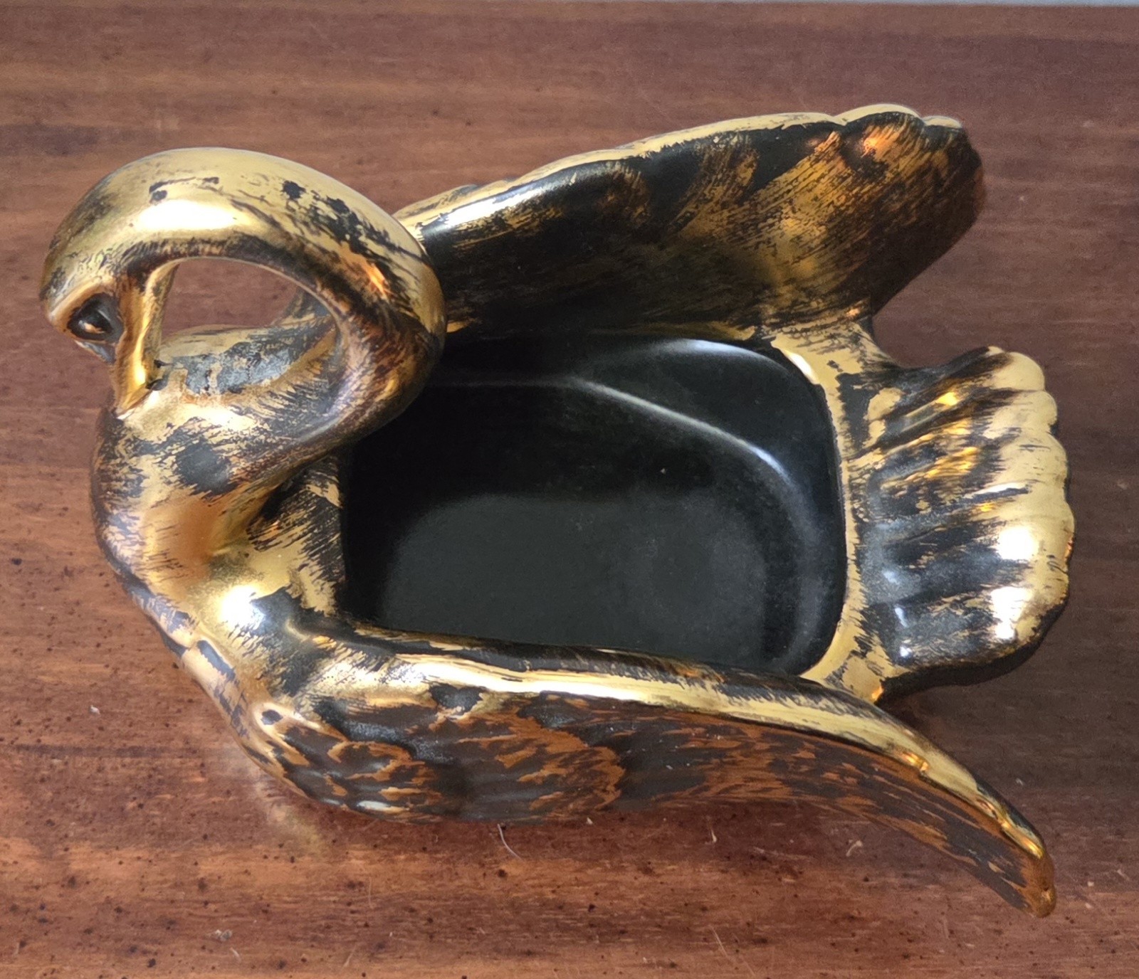 Vintage Stangl Black Gold Swan Planter Hand Painted Trenton NJ #5034 5″