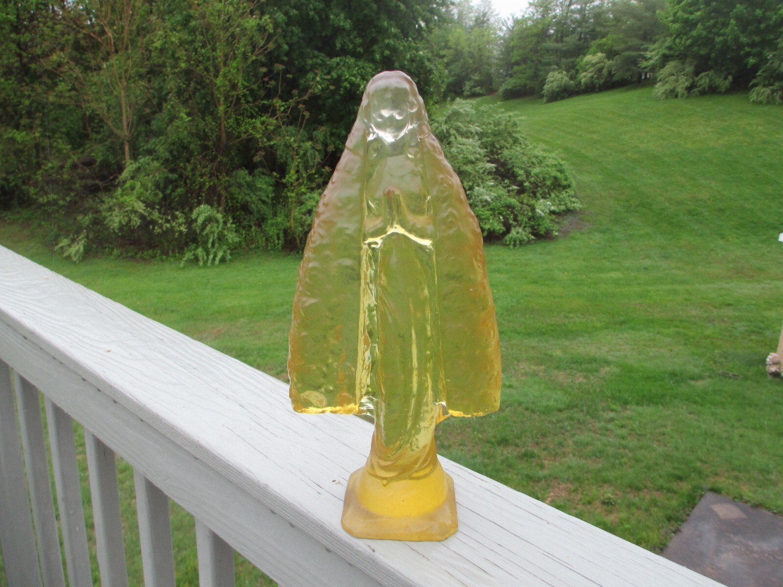 Vintage Yellow Glass Religous Statue 12 1/2″ Estate Sale Find