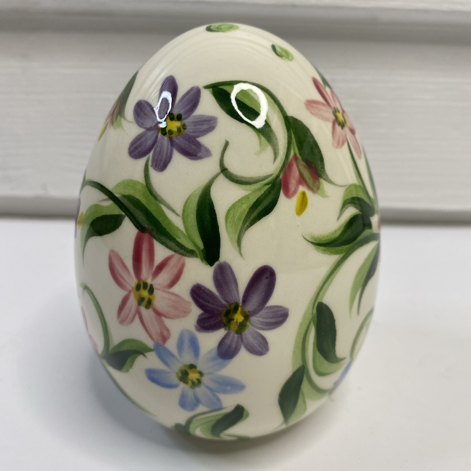 Vtg Gail Pittman Ceramic Egg Floral Easter Handpainted Glazed Signed 6” c. 2000