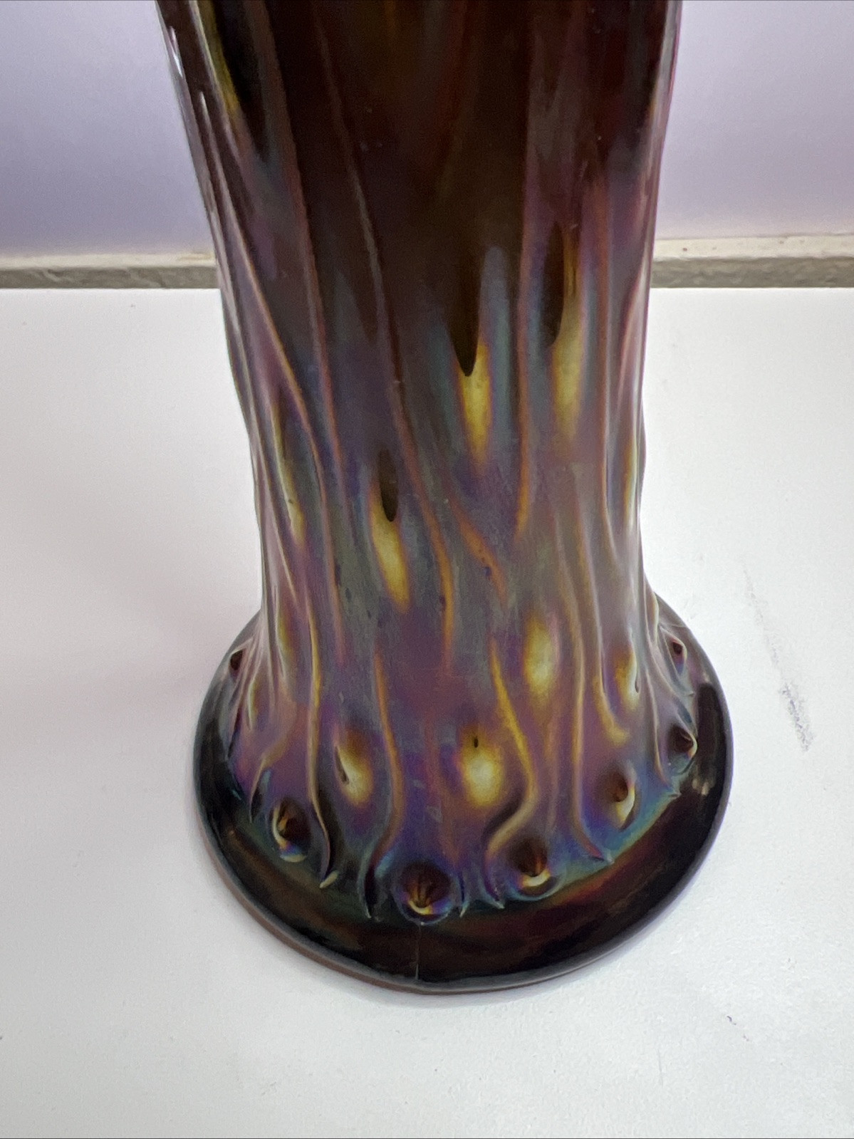 Beautiful Northwood Cobalt Amethyst Tree Trunk Iridescent Carnival Glass Vase