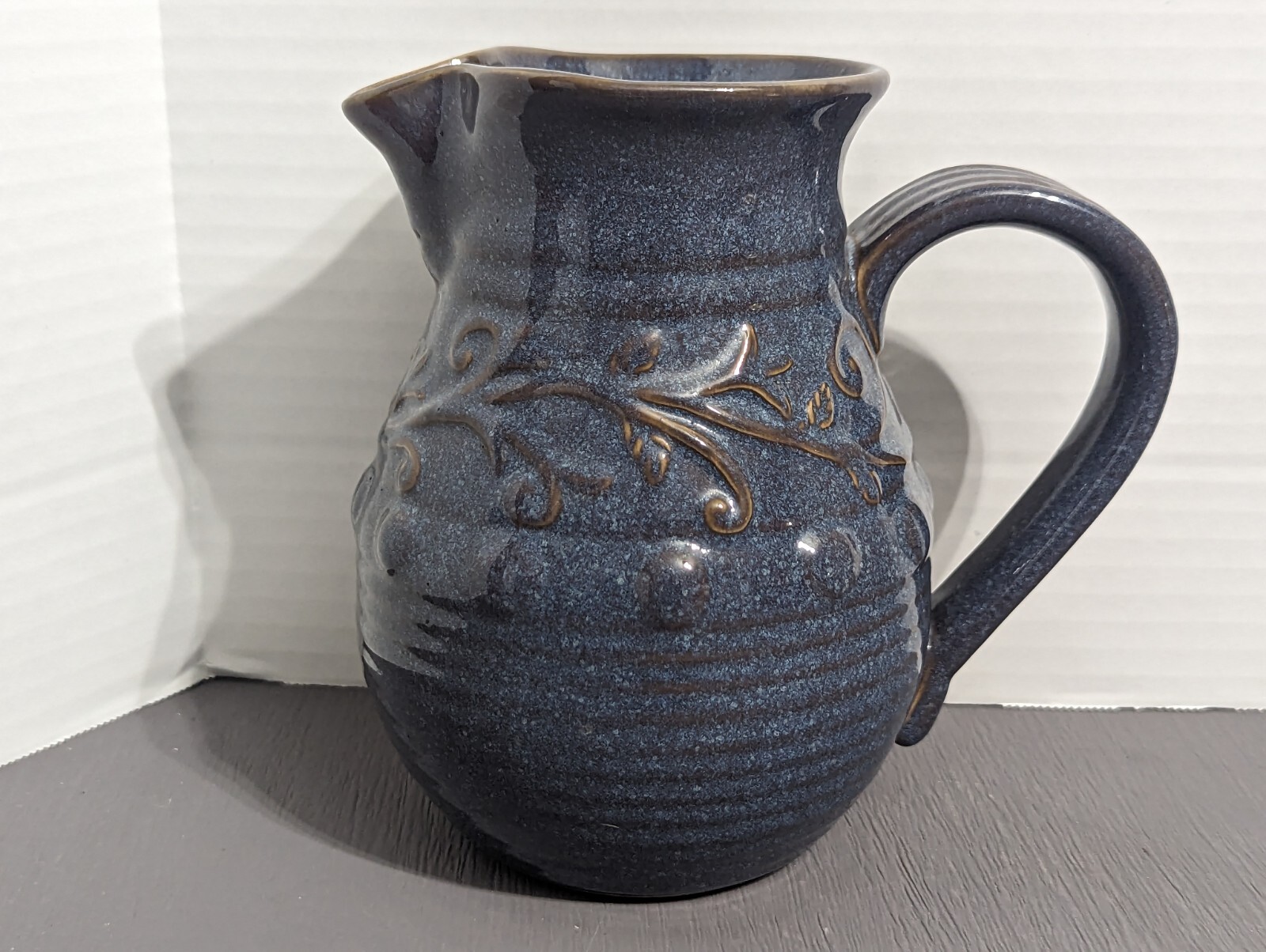 Unbranded Blue Glazed Pottery Pitcher.