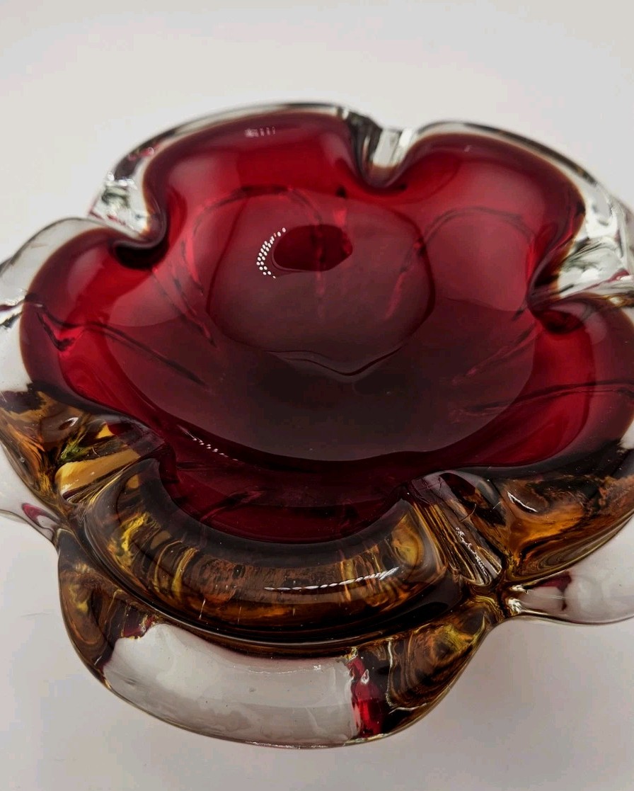 Vintage Murano Sommerso Art Glass Heavy Ashtray Dish 7″ STUNNING COLORS MCM