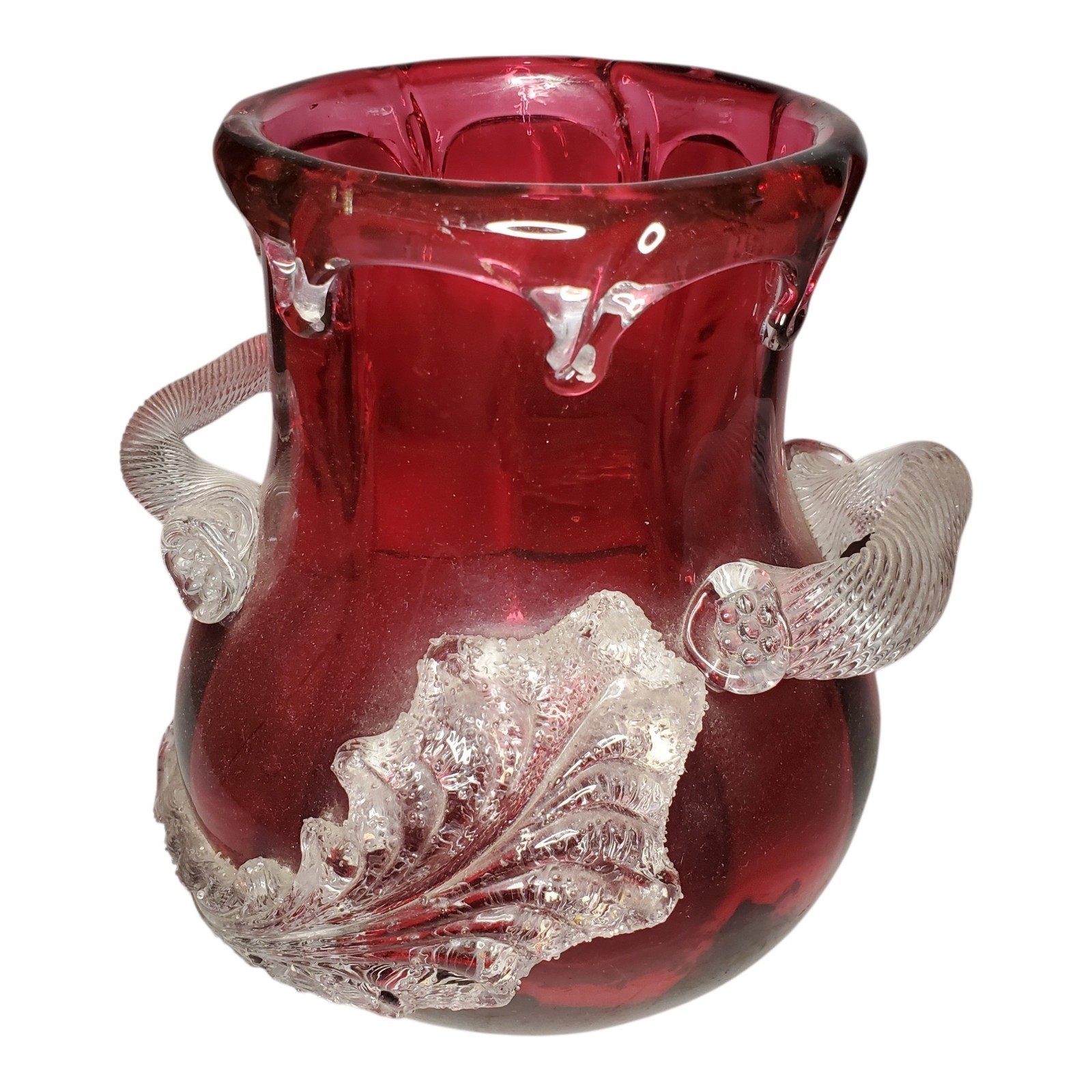 Large Heavy Victorian Era Blown Ruby Art Glass Vase Stourbridge England