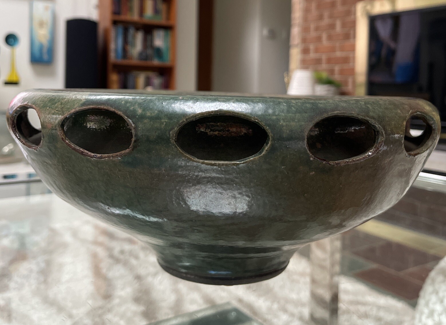 VTG 85’ Arts And Crafts Pottery Cut Out Design Flying Saucer Vessel Bowl Signed