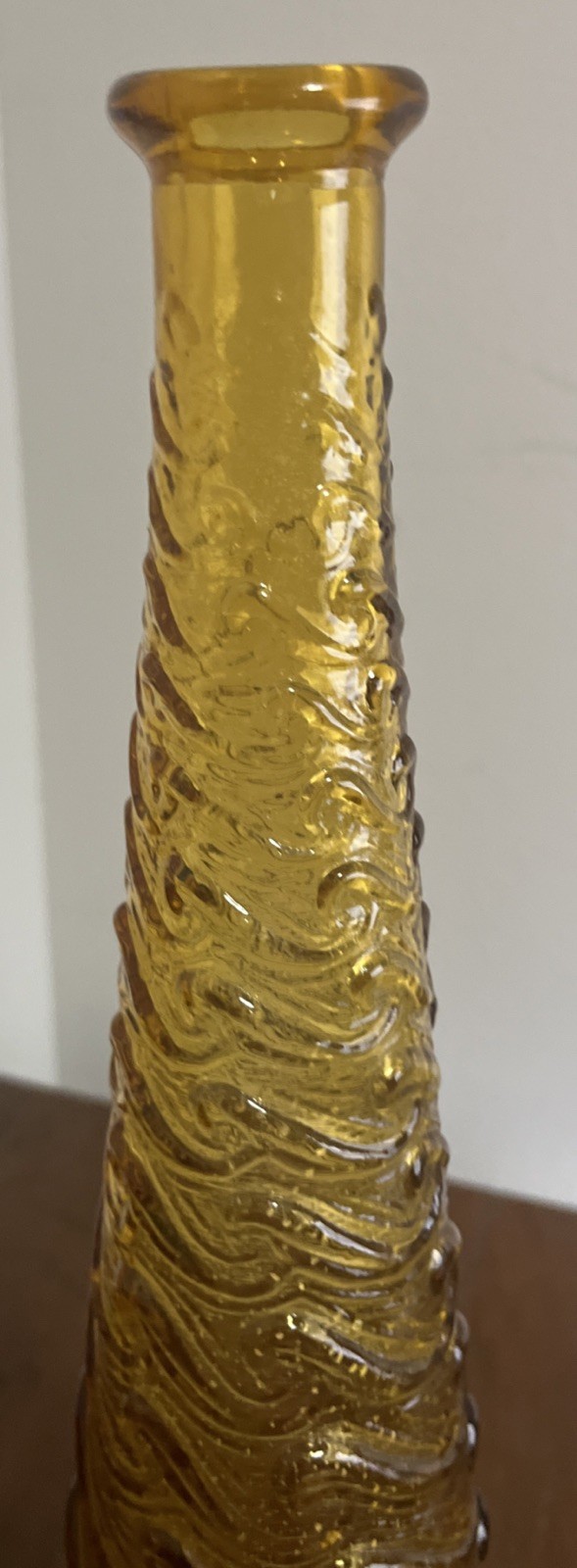 Vintage Amber Italian Empoli Glass Bottle With Stopper Wave Pattern