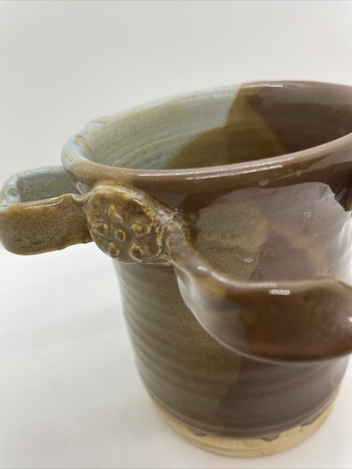 Beautiful Small Hand-Thrown Ceramic Container Drip Glaze Gloss Brown Blue Signed