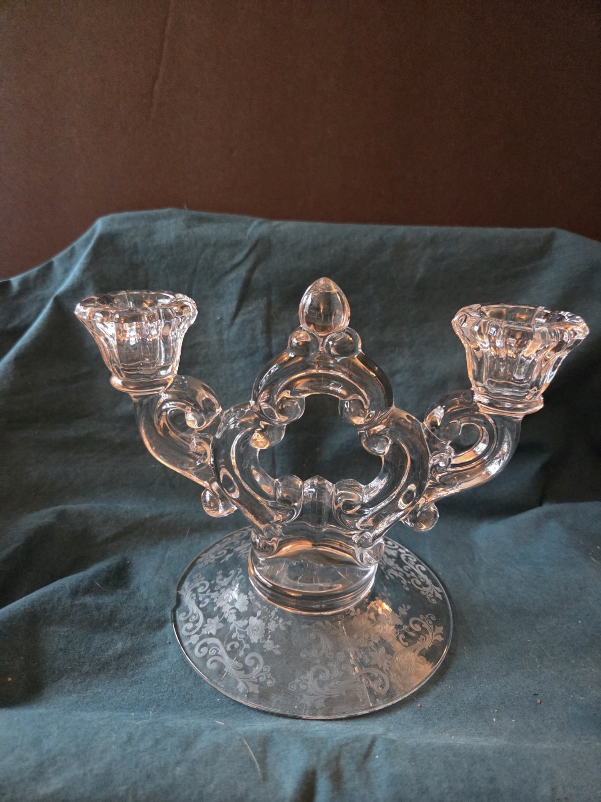 Vintage Cambridge Glass Rose Point Pristine Pair Keyhole 2-Light Candelabras 340