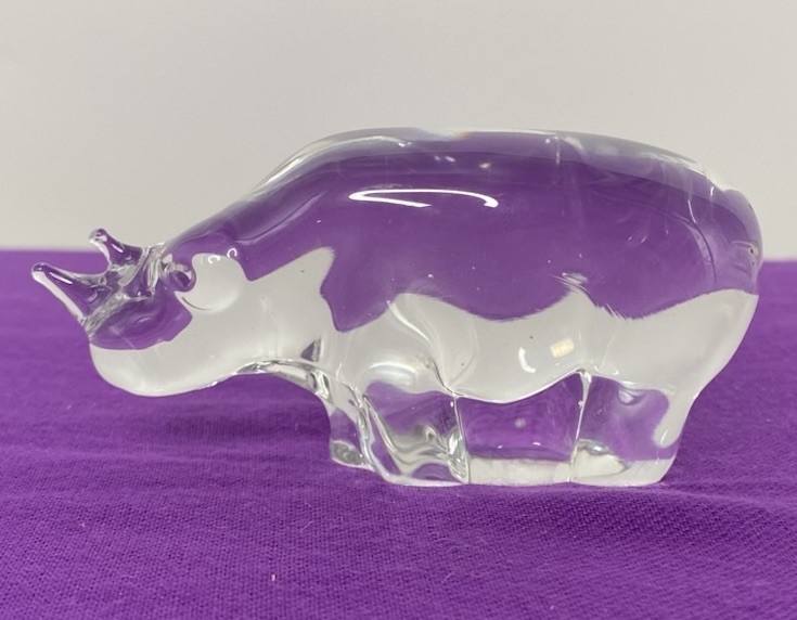 Vintage Crystal Rhinoceros Rhino Prism Paperweight 2”x4”x1″ Unmarked