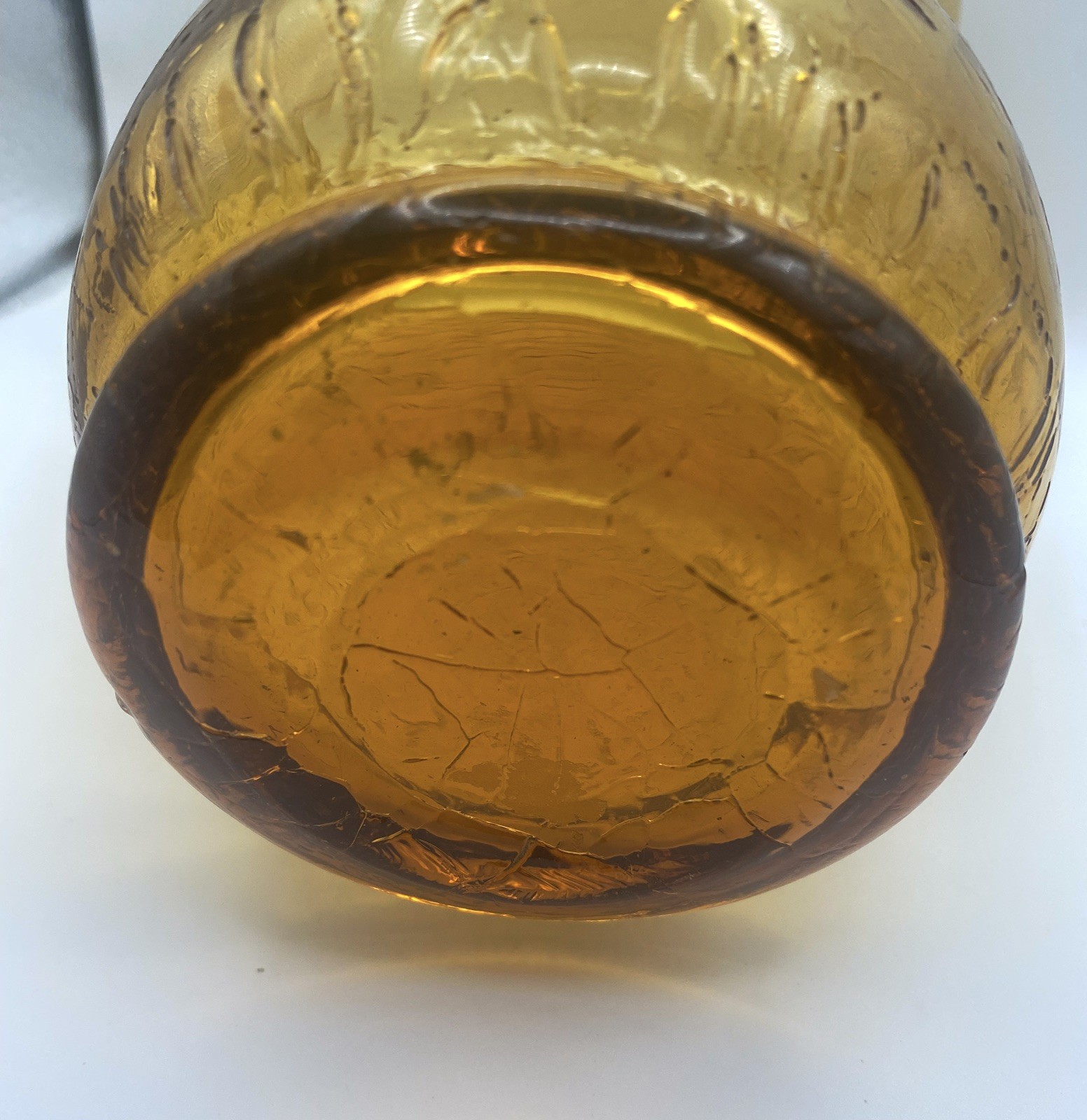 Vintage MCM Root Beer Amber Color Crackle Glass Vase 6 inch