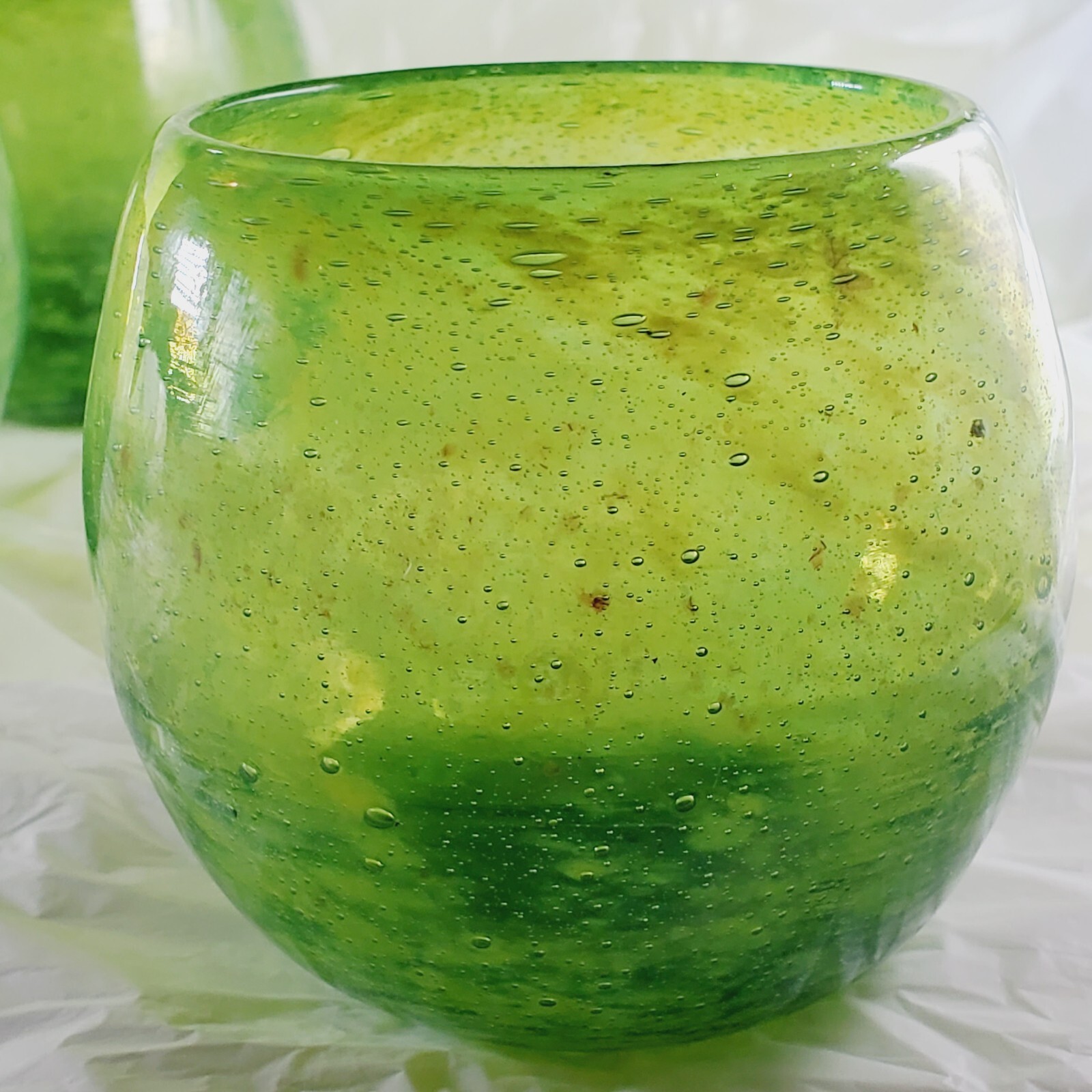 (Lot of 3) Handblown 4″w x 3.5″h Green Candle Votive Art Bubble Glass~ L.N.!