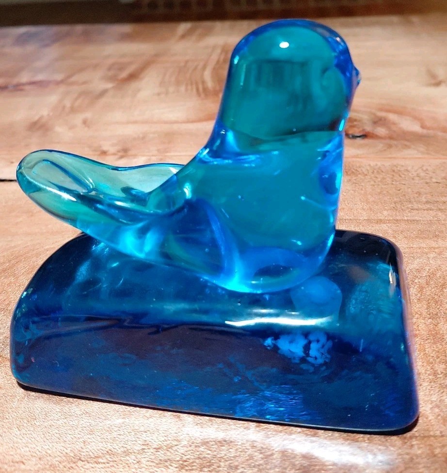 Bluebird Of Happiness Signed Blue Art Glass Bird On Rectangle Base “Get Well”