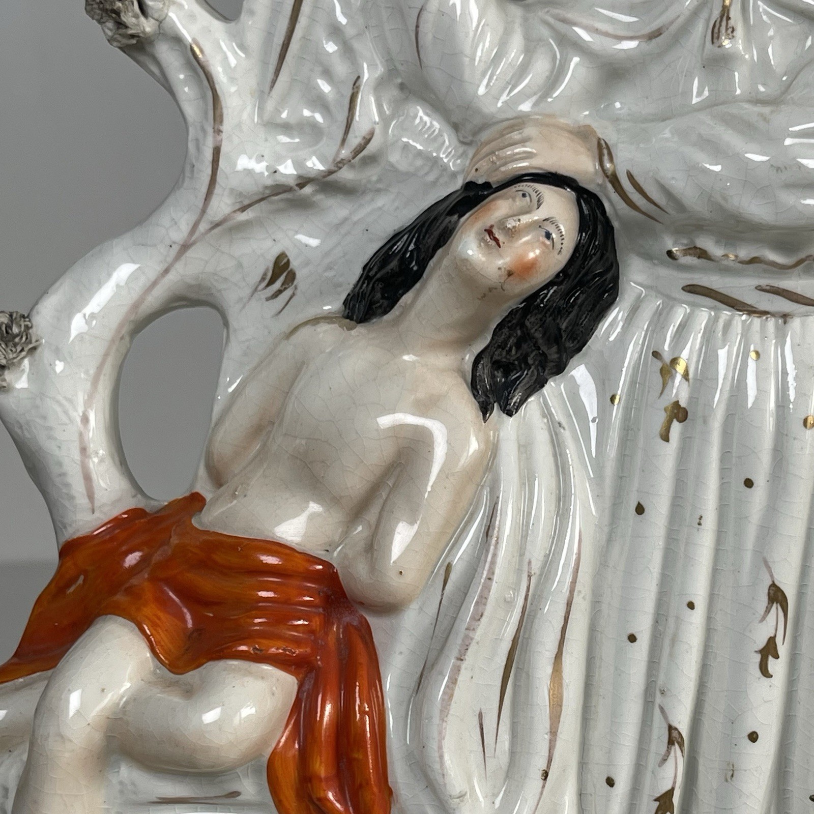 Antique Staffordshire Abraham & Isaac Spill Vase Flatback 12.75” c1860 Biblical