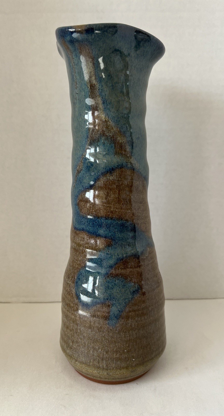 Studio Art Pottery Hand Thrown Ceramic Drip Glazed Vase 11” Artist Signed Blue