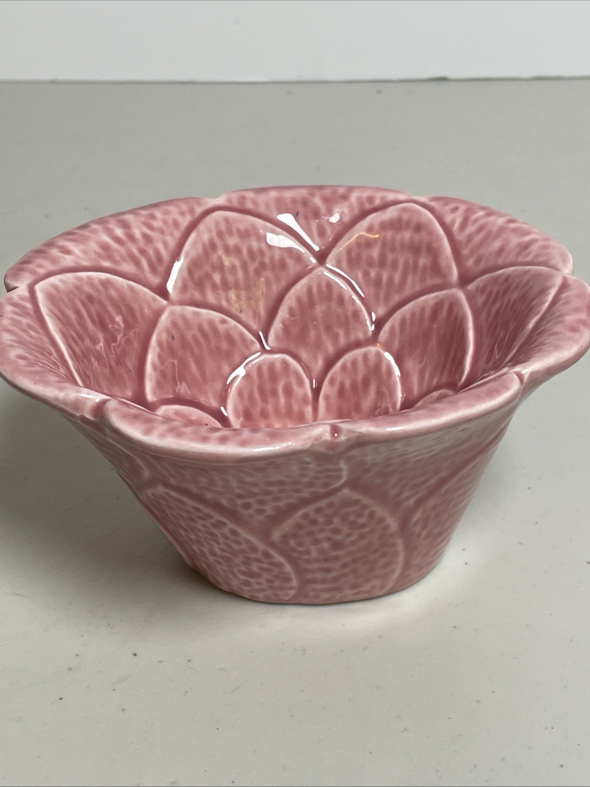 Vintage TIC Pottery USA Bowl Pink Cactus Flower Shaped Ceramic Dish