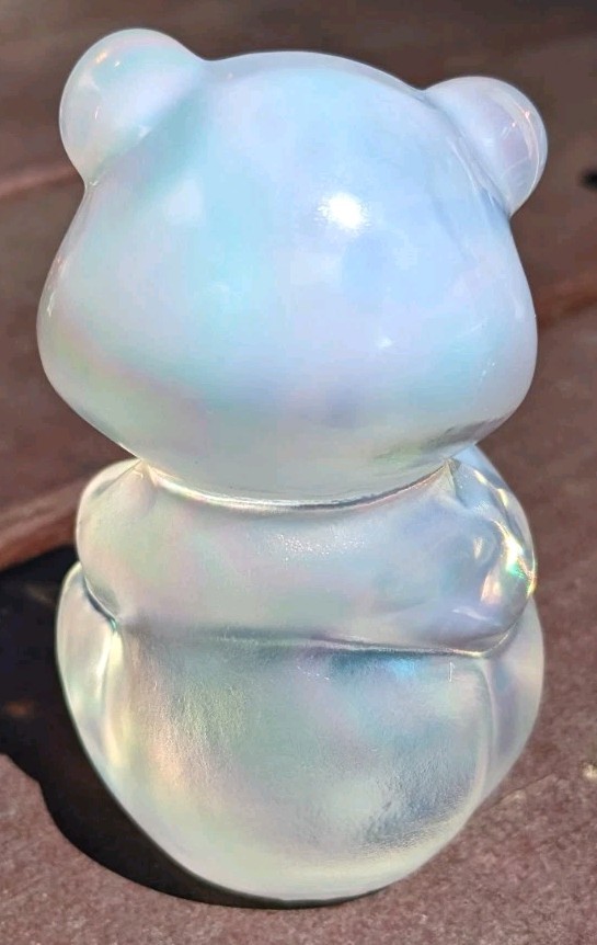 Fenton Art Glass Iridescent White Bear Mendenhall Birthday April Clear Heart