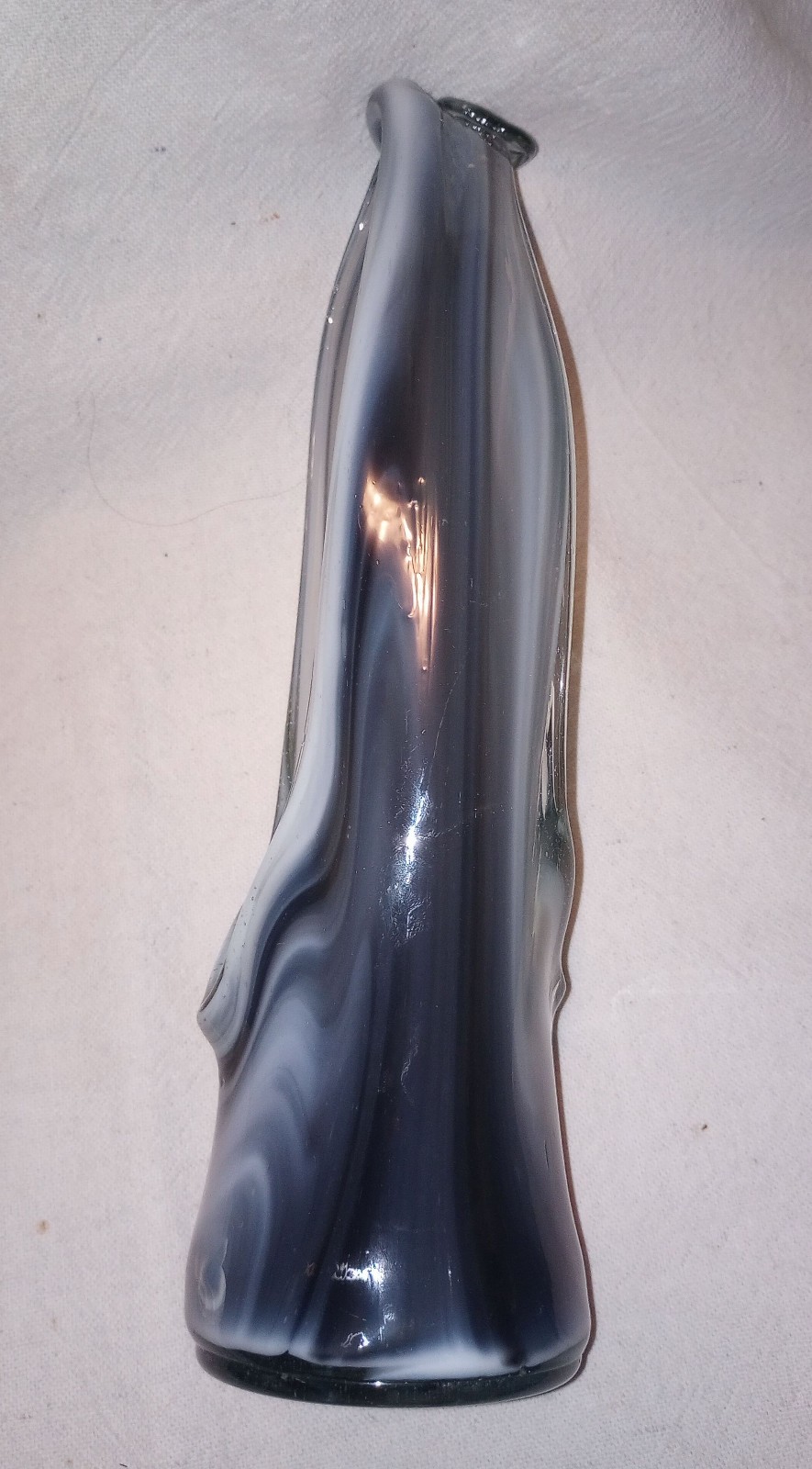 Vintage Hand Blown Blue & White Swirl Glass Basket/Vase
