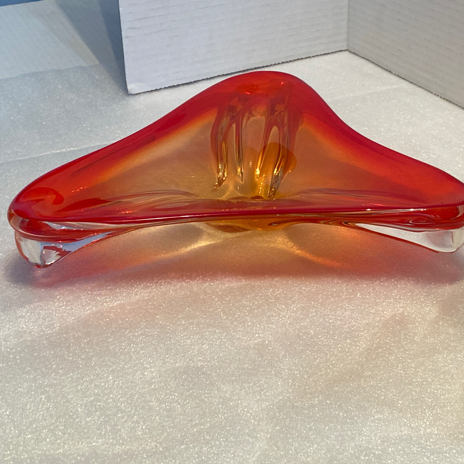 Murano Style Ashtray Italian Art Glass. Fiery Orange And￼ Yellow