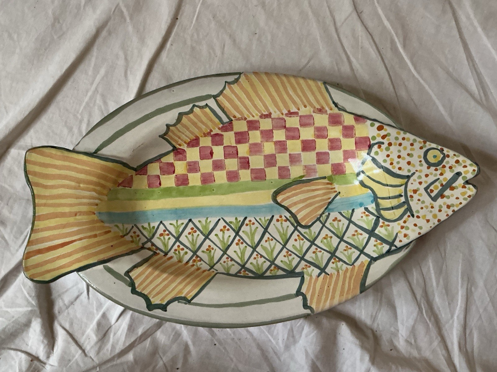 NEW Vintage MackenzieChilds 15” YELLOW Fish Platter