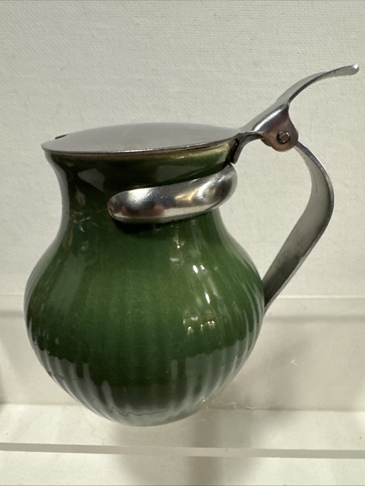 Vintage Rorstrand Mustard Pot Swedish Faience Pottery Green 3.5”