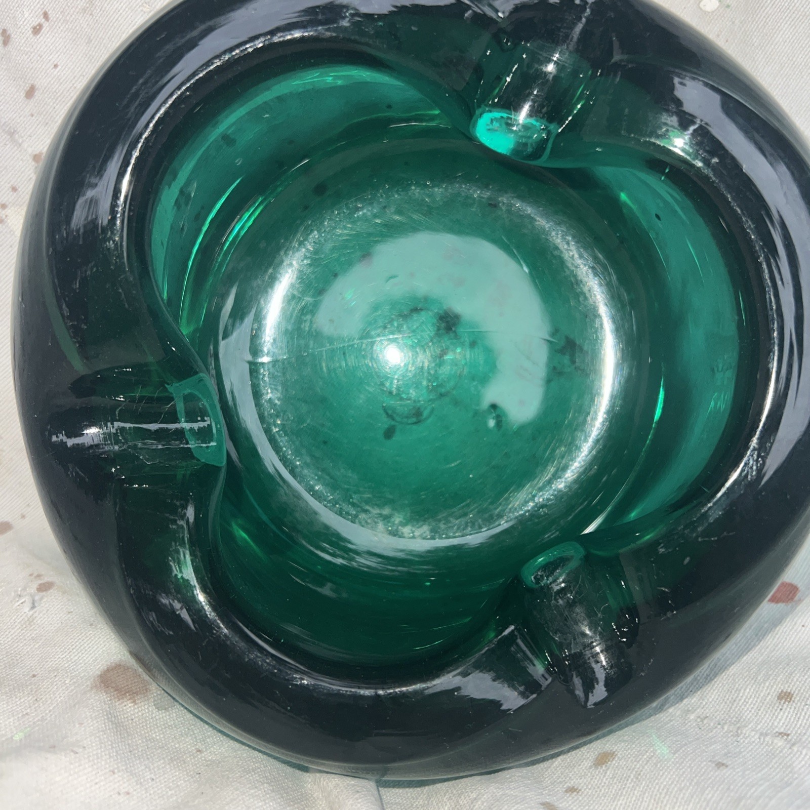 Vintage 60’s Emerald Green Blown Glass Ashtray Murano Style Orb MCM 4lbs 4.5ozs