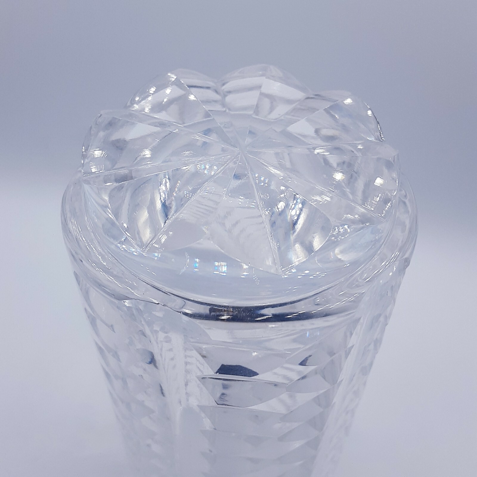 Vintage Mid Century glass crystal 6″ x 3″ Cylindrical Geometric Flower Vase