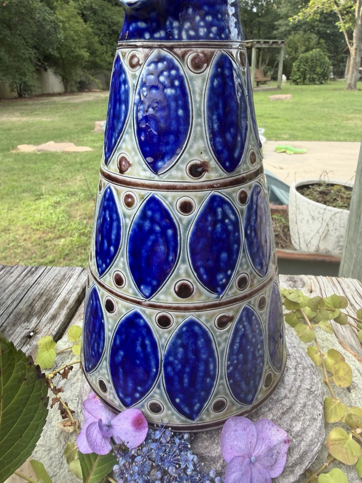 Vintage Balzar-Kopp Höhr German Pottery Pitcher Vase Cobalt Blue 7”