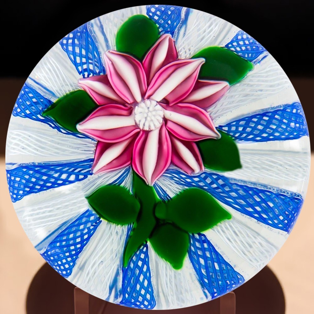 John Deacons Pink and White Flower On Blue and White Latticino
