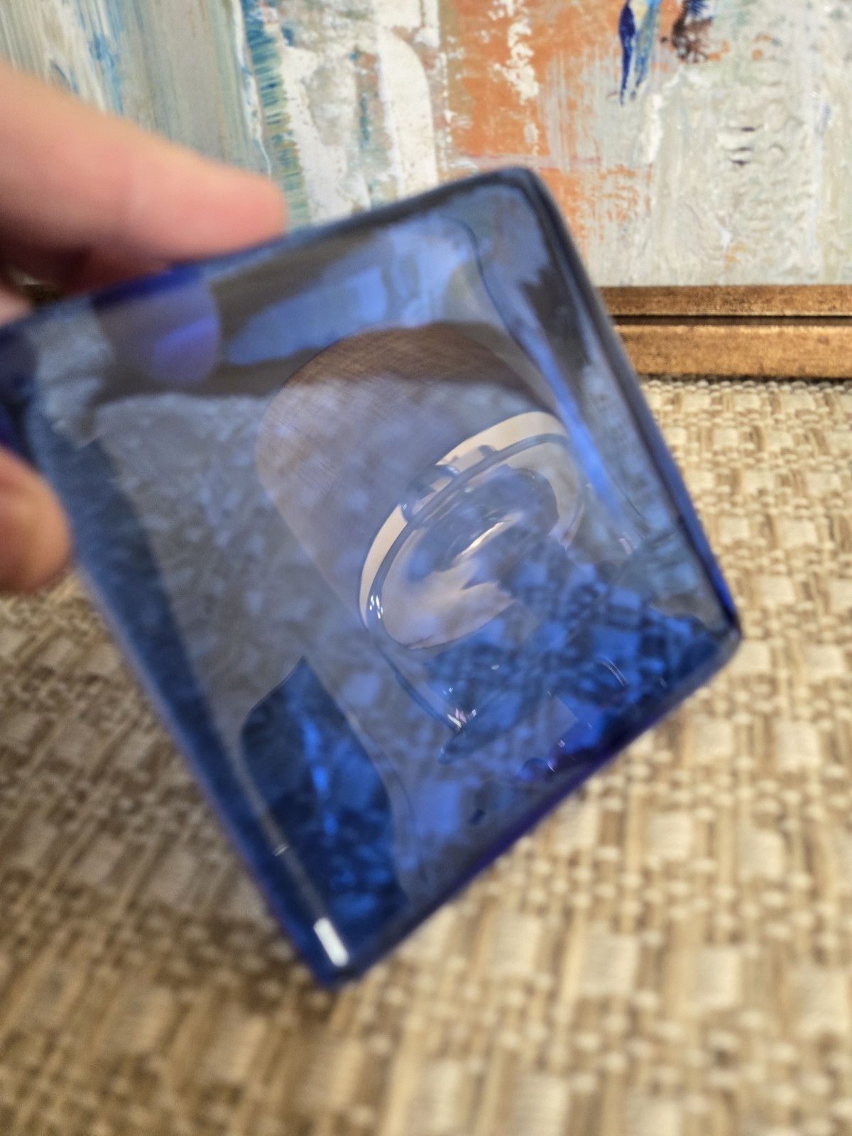 Vtg 2 Cobalt Blue Glass Square Block Solid Candle Tile Riser Paperweight 4″