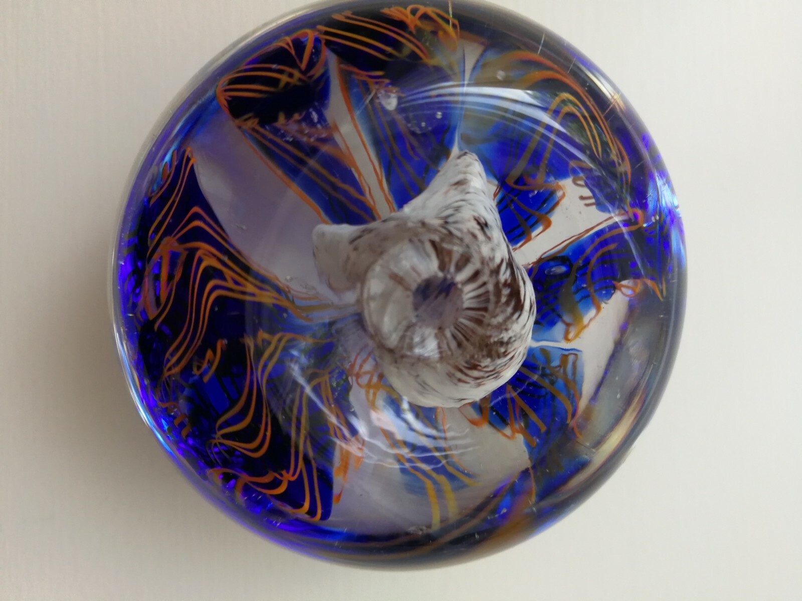 Vintage Blue Ocean Sea Rock & Monster Snake Glass Art Paperweight Pontil mark