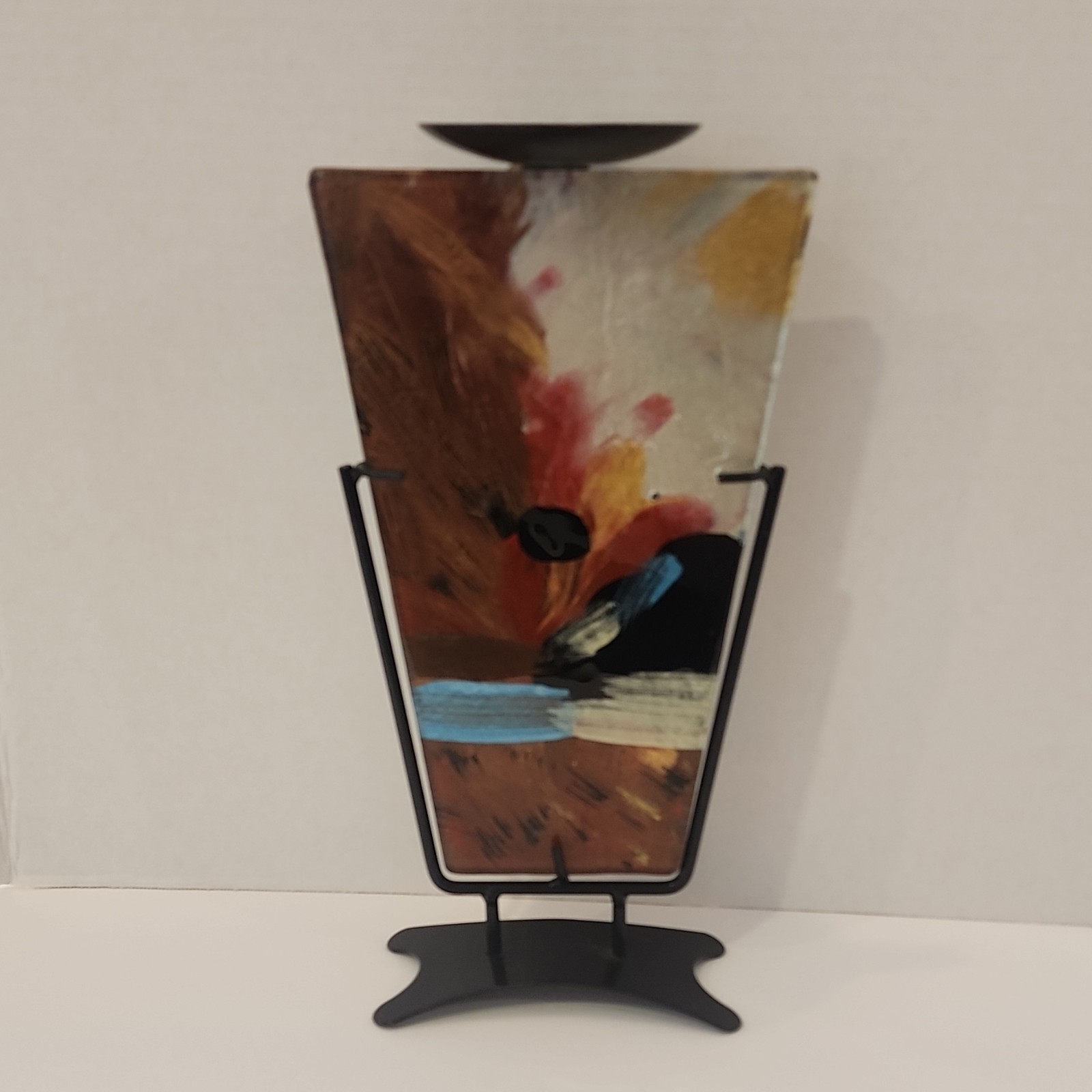 VTG Jasmine Fused Art Glass 11.5×6.5 in. Candle Holder Hand Painted