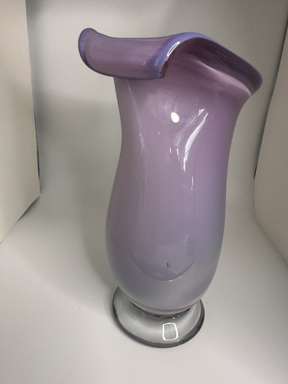 Signed Studio Art Glass Vase J DAVIS Lavender Opalescent Hand Blown WHIMSIGOTH