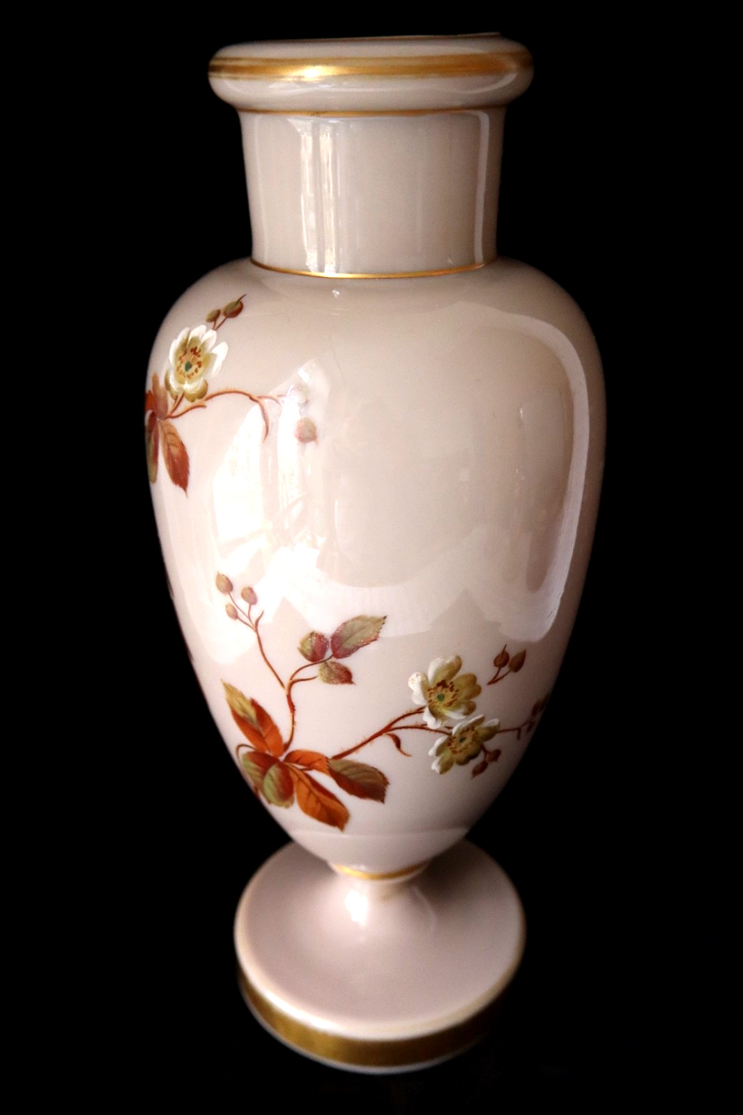 Antique French Baccarat Japonisme hand painted opaline glass vase c 1880