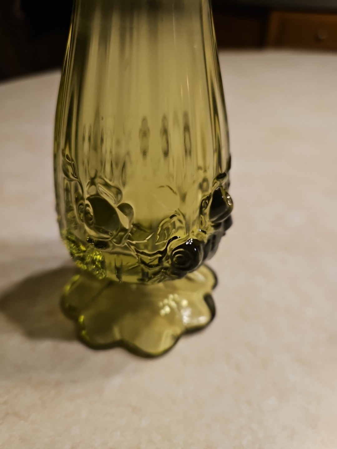 Fenton MCM Swung Vase Art Glass Colonial Green Cabbage Rose 11.5″
