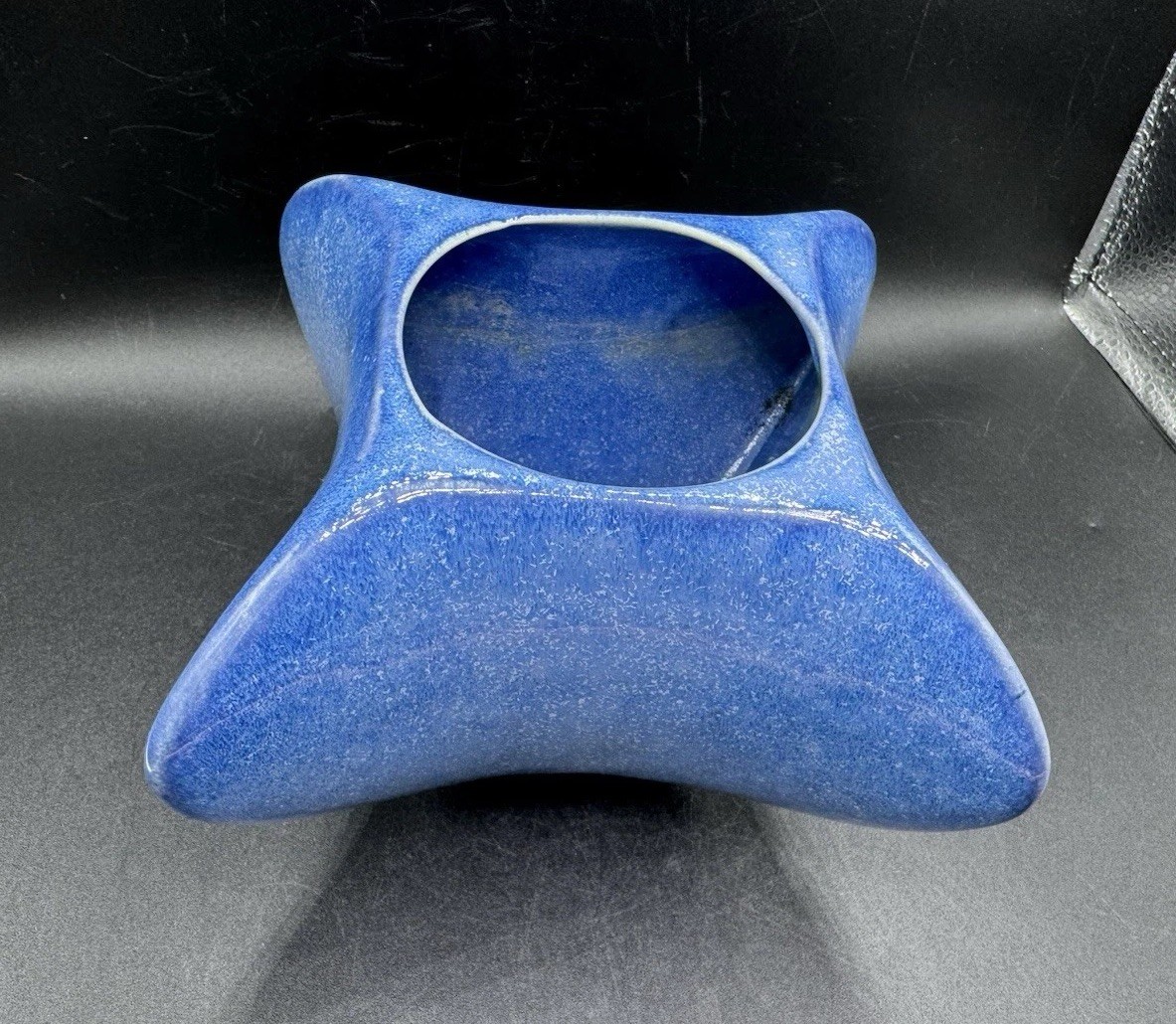 Vtg Pigeon Forge Pottery TN Four Sided Blue Planter Vase Signed Douglas Ferguson