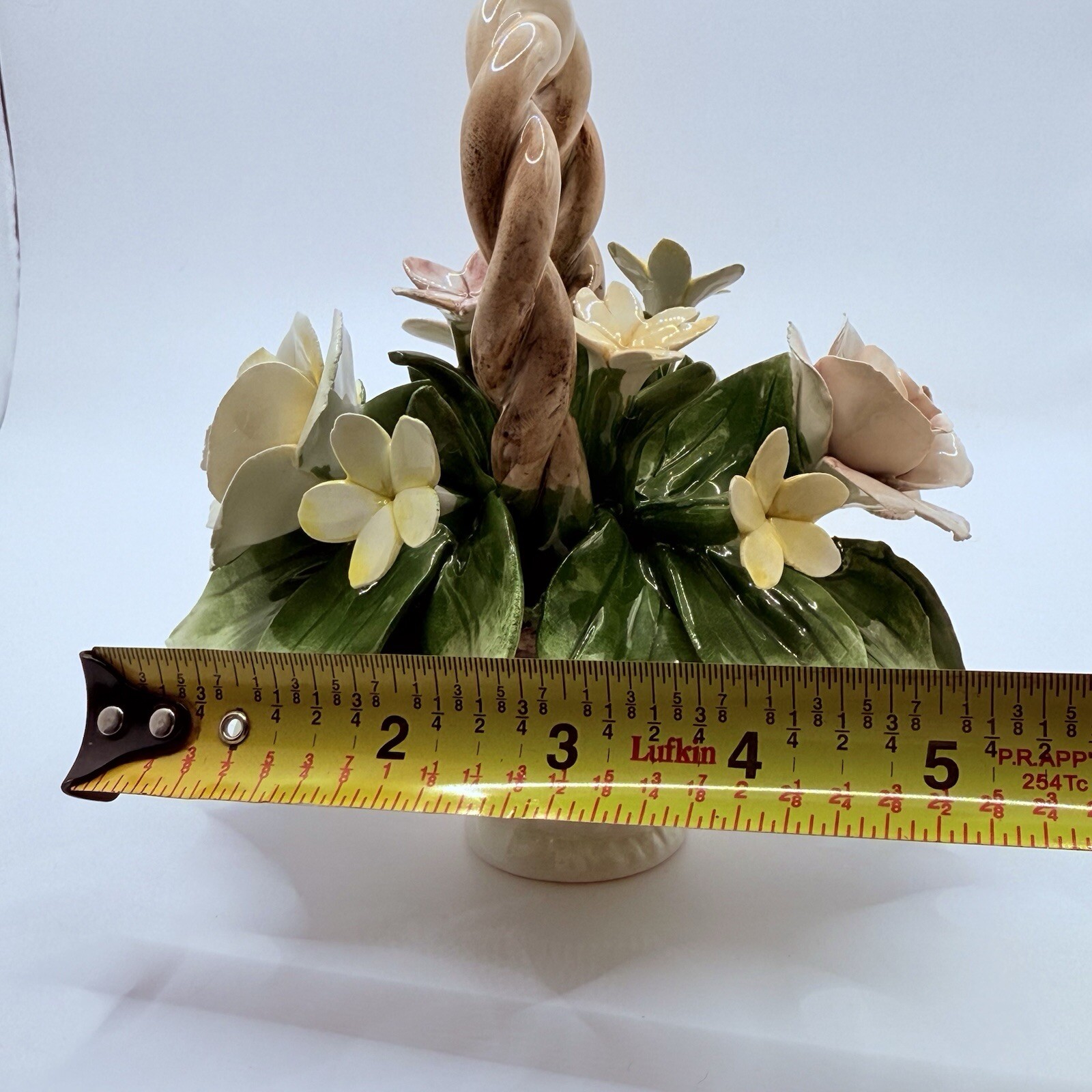 Vintage CAPODIMONTE Flower Basket Italian Porcelain Roses Centerpiece