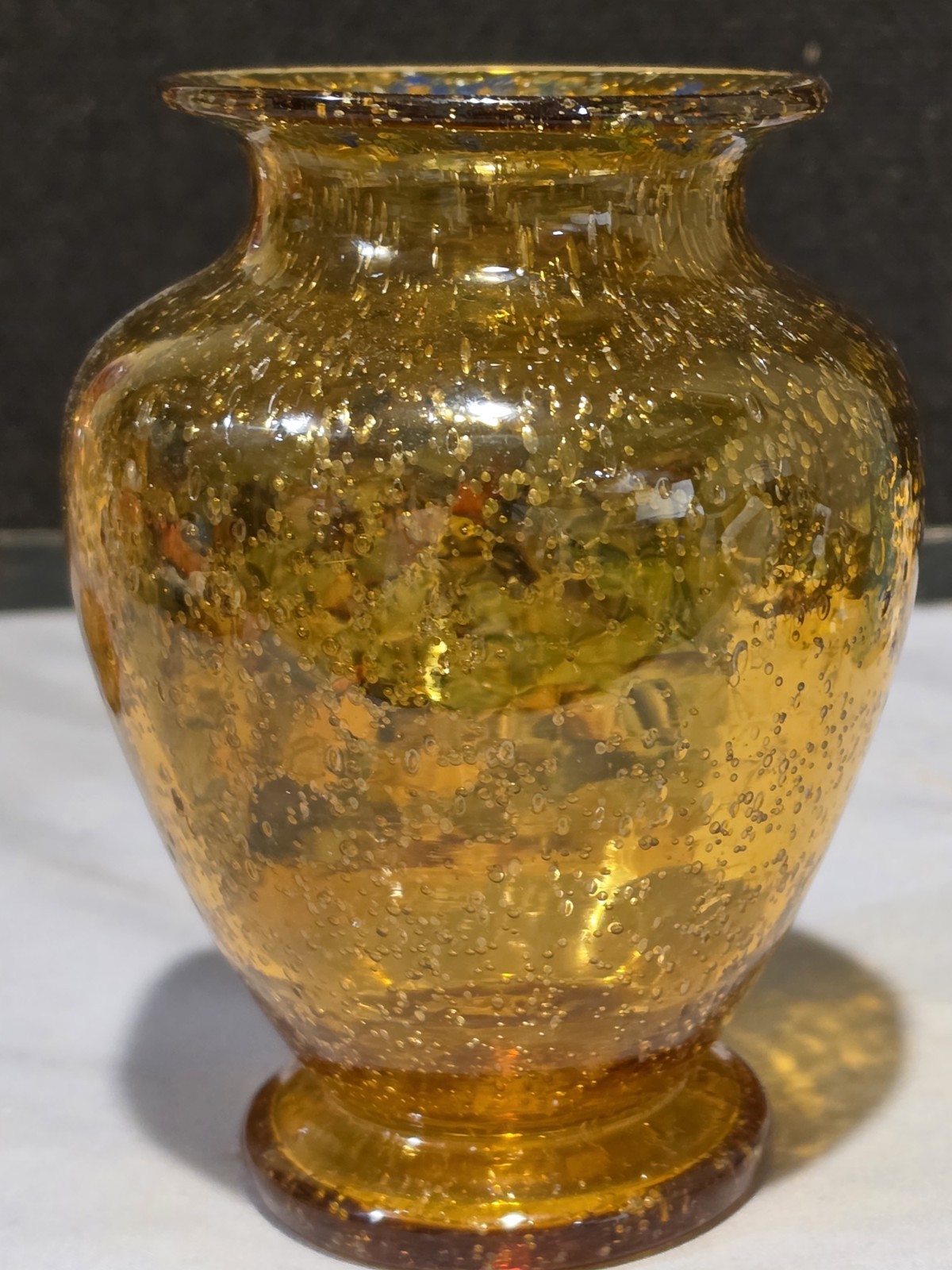 Vintage Moser Style J M Pohl MUSKETEER SCENE Bohemian Amber Bubble Glass Vase