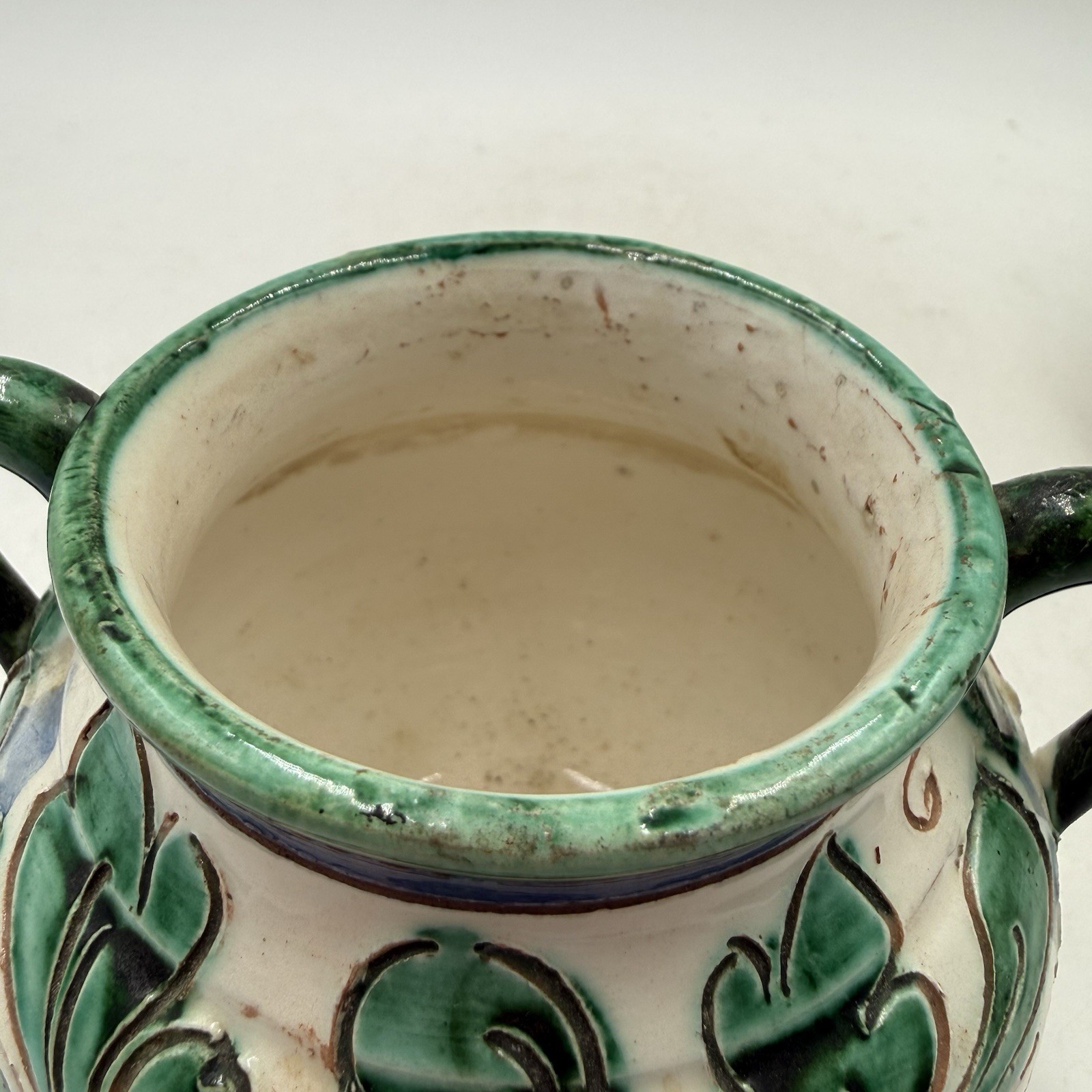 Vintage Double Handle Ceramic Vase Handpainted Italian Vanro Art Pottery Floral