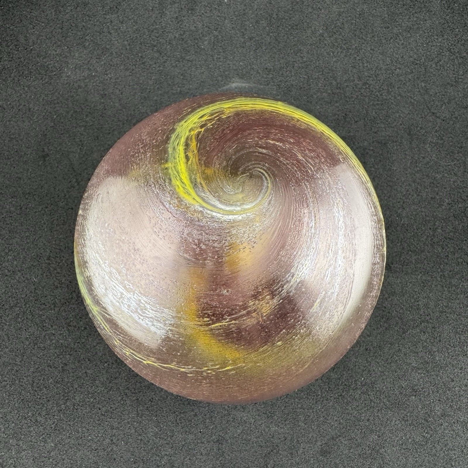 Hand Blown Art Glass Float Light Purple, Yellow, Garden Orb Gazing Ball 4.5”