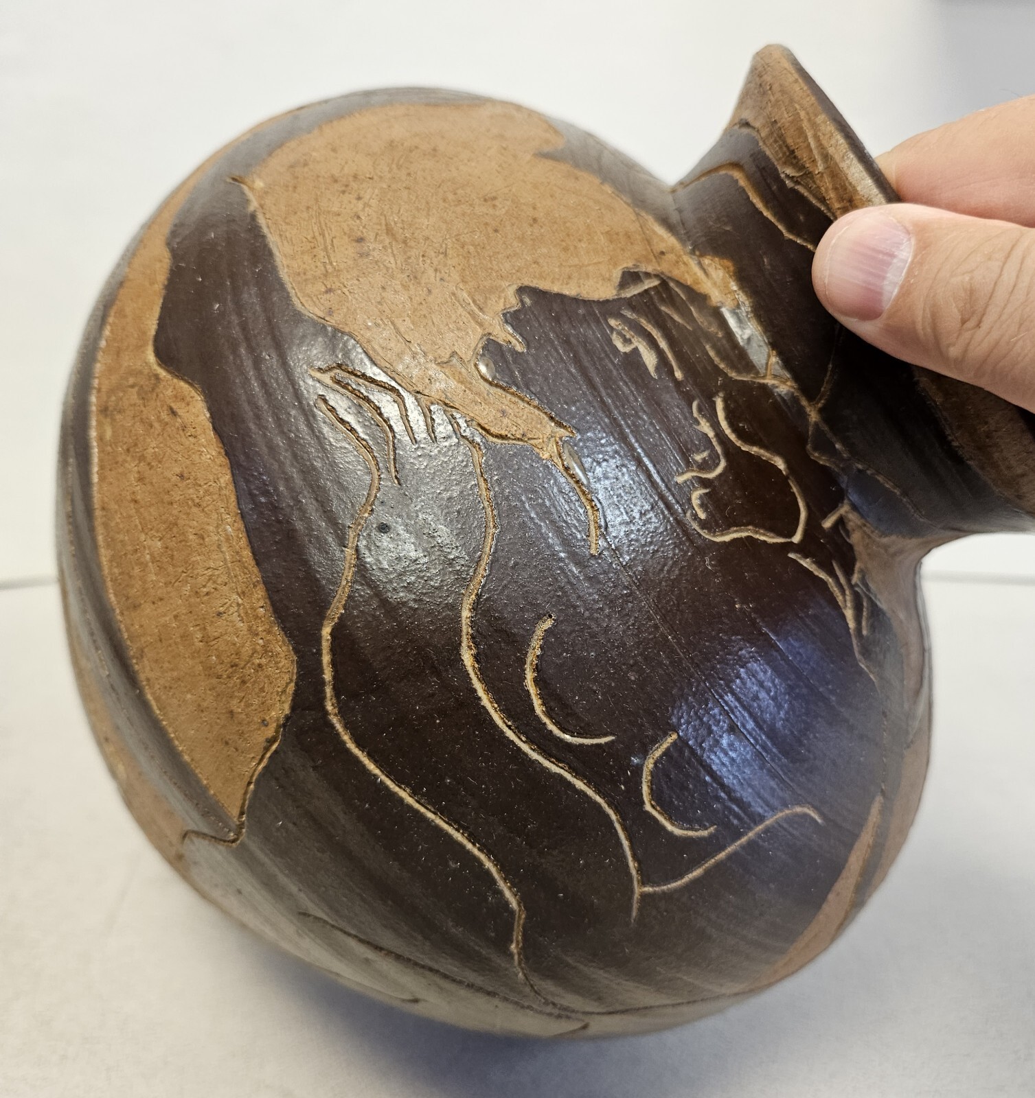 1960s Ceramic Handmade Etched ANCIENT GREEK STYLE Pottery Vase JUG Signed AHO