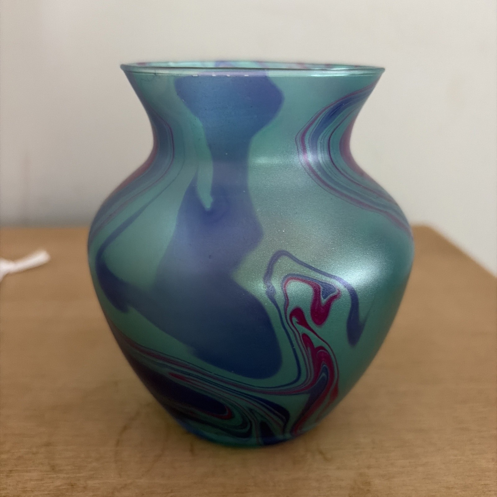Ulken Kusadasi Art Glass Iridescent Small-blue And Pruple Swirls-4.5 Inches