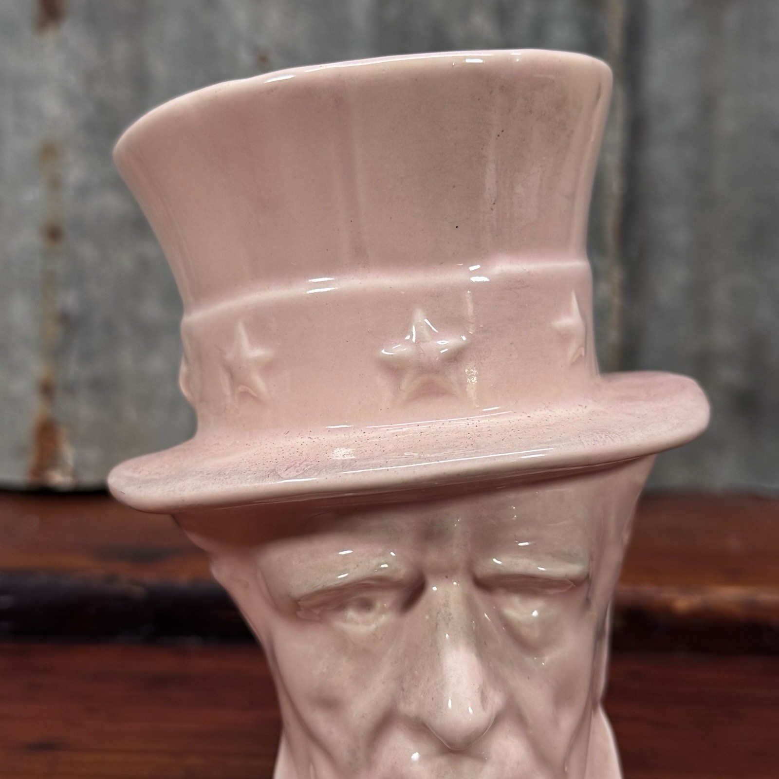 Vintage RARE 1945 Abraham Lincoln PLANTER Pink Embossed Abe Clay Pottery