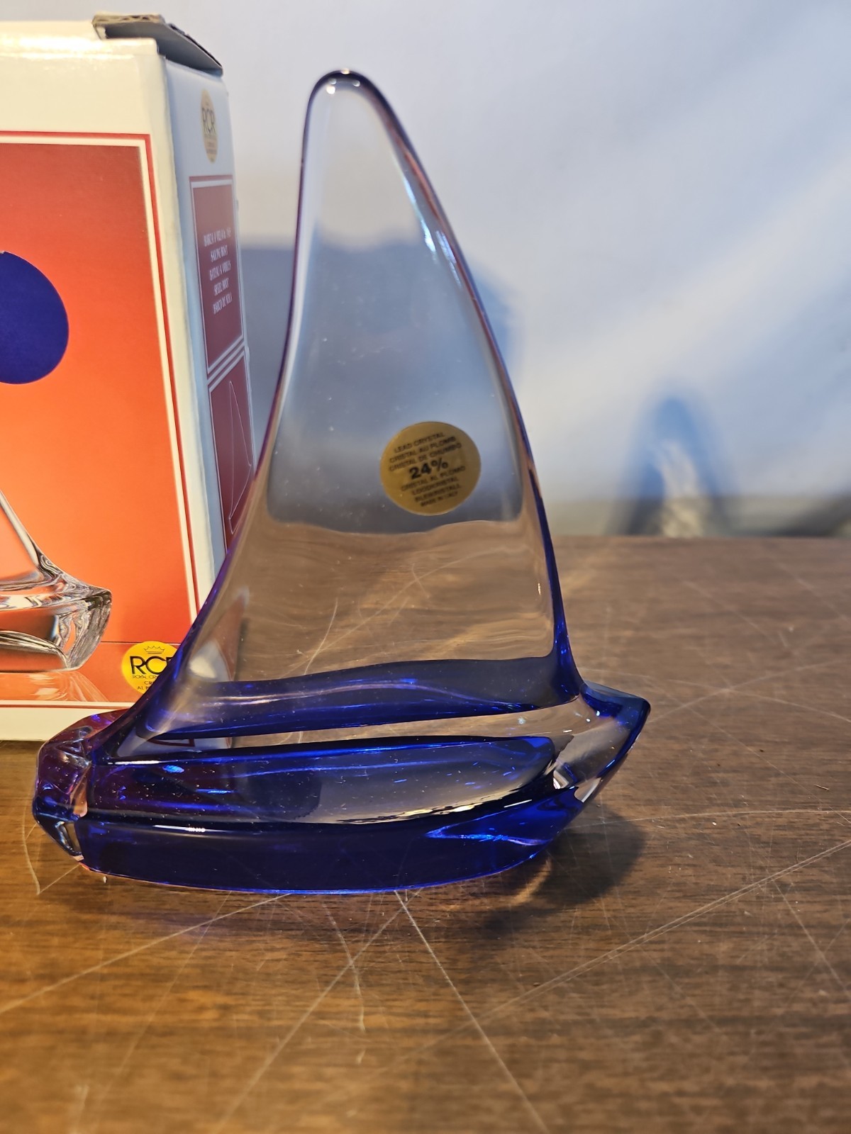 RCR Crystal Sailboat Made In Italy Blue Tint